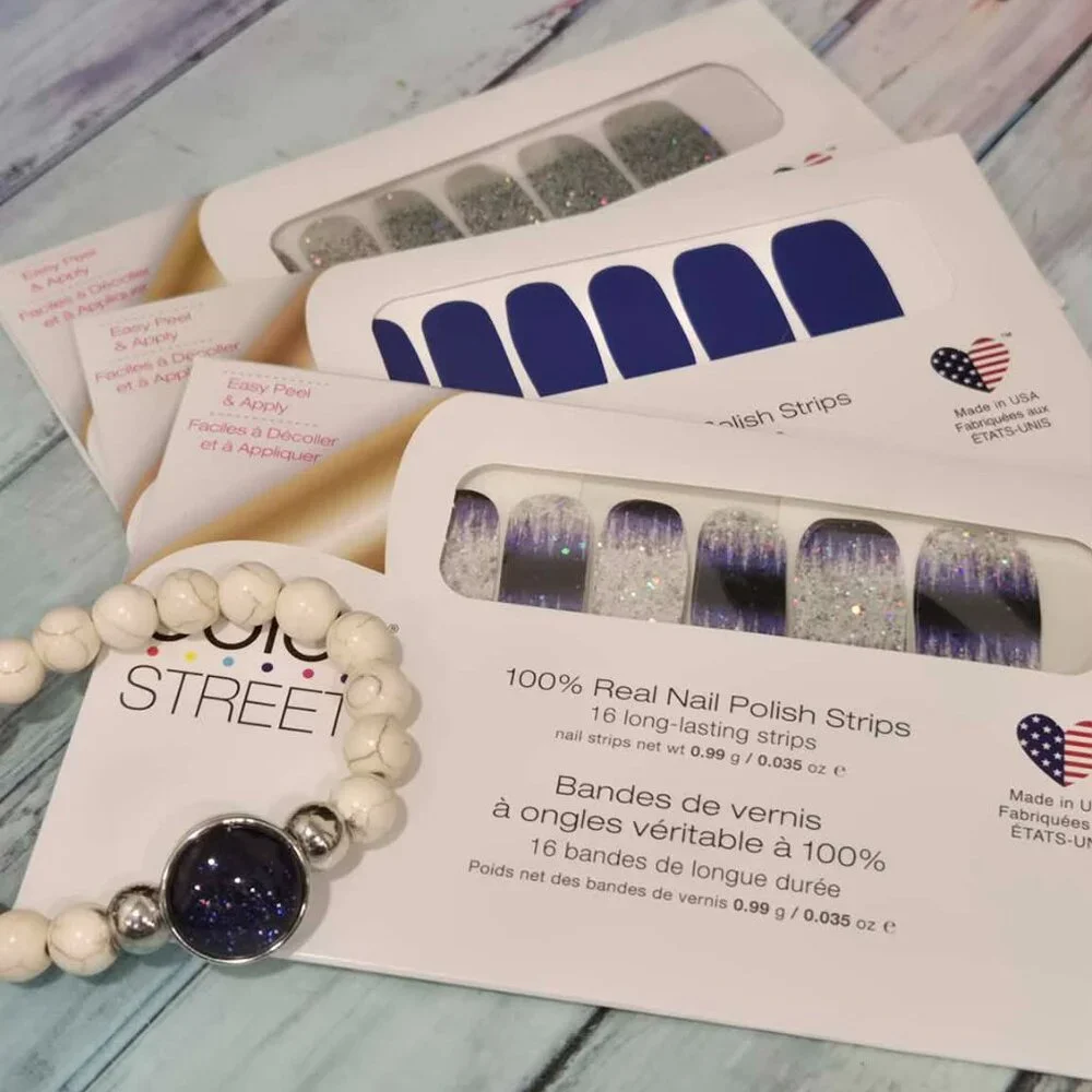 Color Street Winter Blue Press on Nail Design Bracelet bundle
